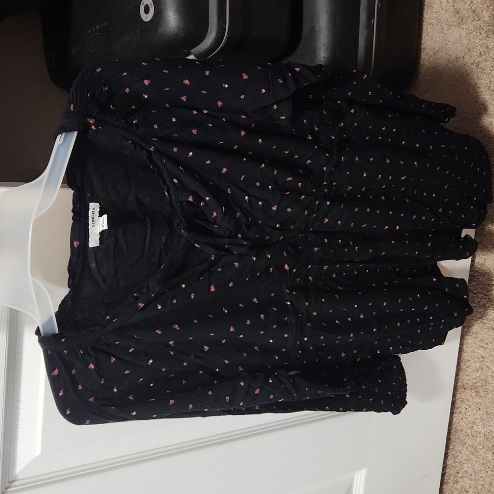 Sonoma Tie Front Peasant Maternity Top Black Medium